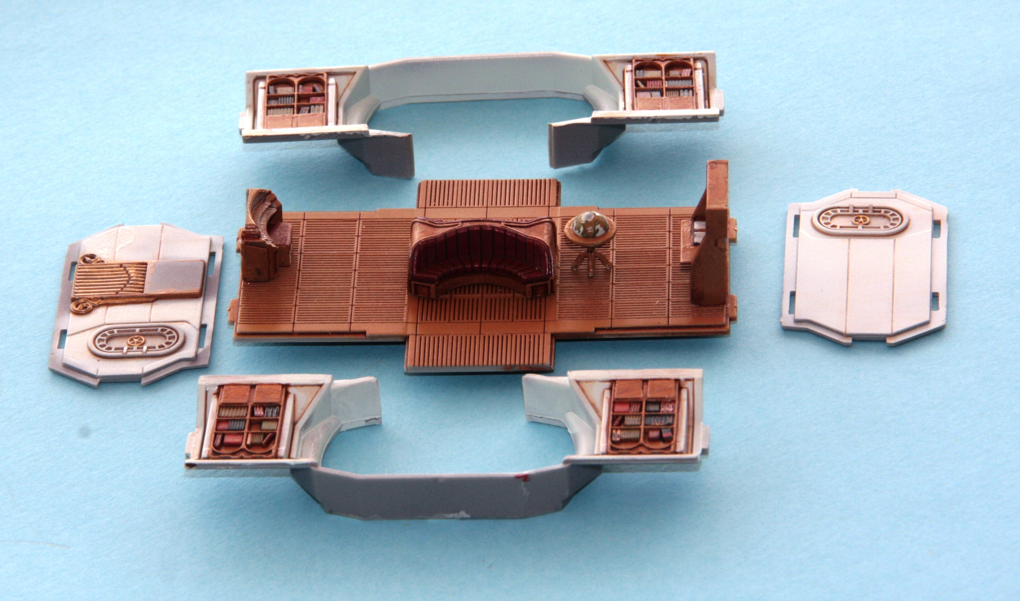 Interior includes bureau, bookshelves, drinks globe and even a mighty Wurlitzer!